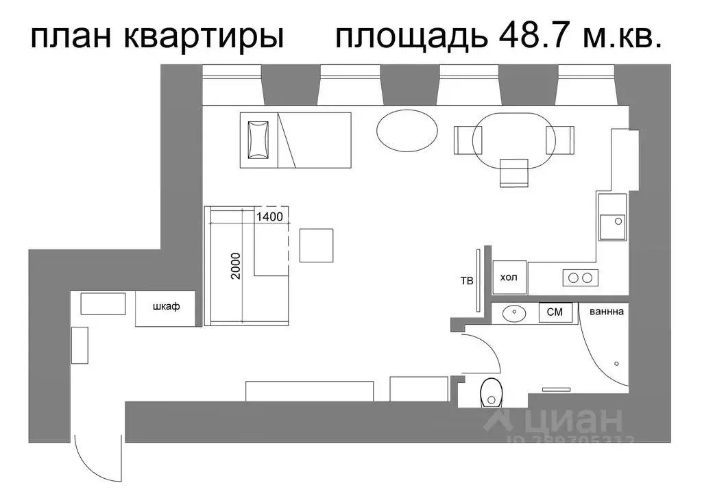 1-к кв. Санкт-Петербург пер. Басков, 32 (48.0 м) - Фото 1