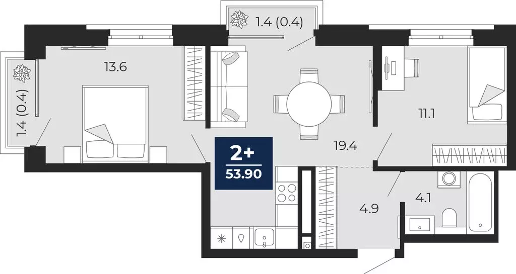 2-комнатная квартира: Тюмень, проезд Капитана Куликова, 7 (55.9 м) - Фото 1