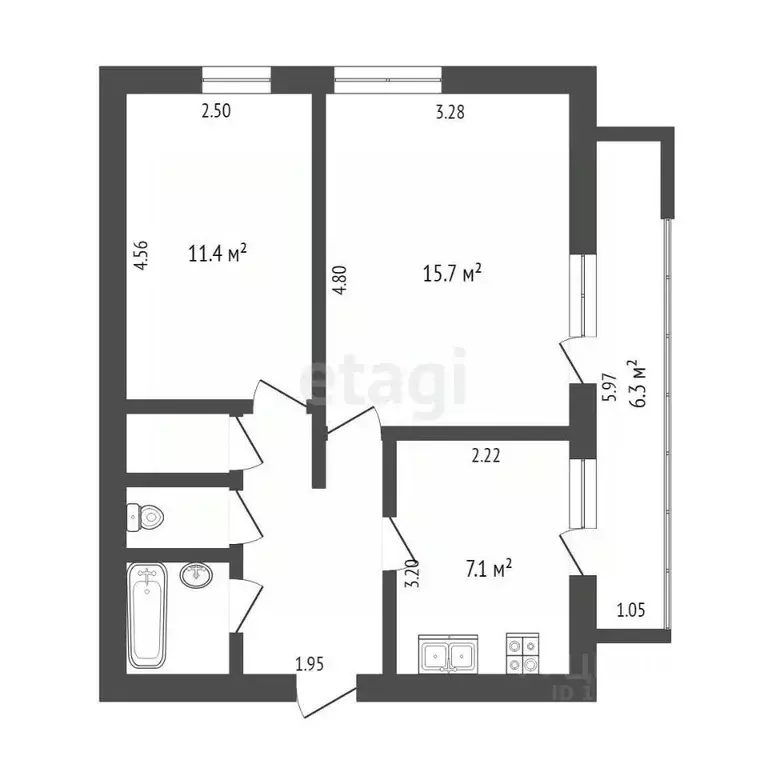 2-к кв. Тюменская область, Тюмень Первомайская ул., 58 (46.8 м) - Фото 1