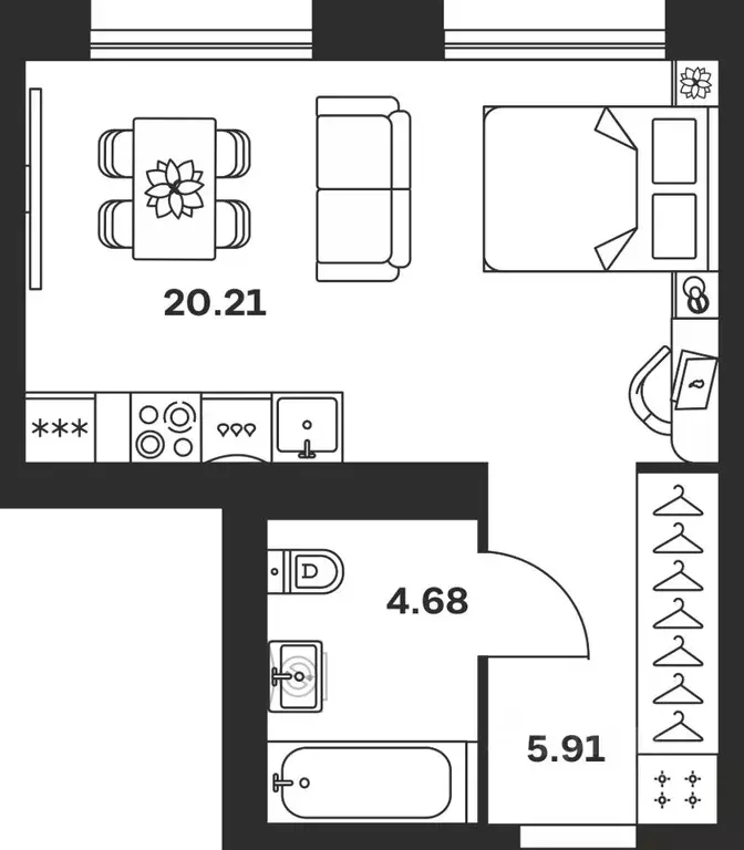 Студия Тульская область, Тула Баташи Парк жилой комплекс (30.8 м) - Фото 1