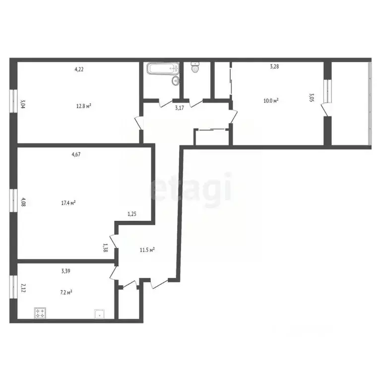 3-к кв. Амурская область, Благовещенск КПП мкр, ул. Текстильная, 33 ... - Фото 2