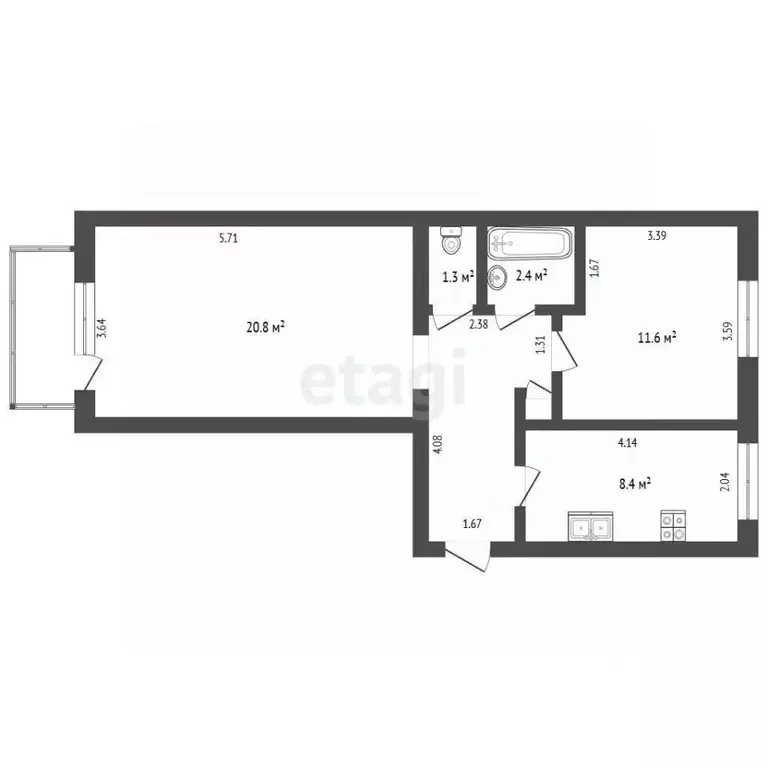2-к кв. Саха (Якутия), Якутск Воинская ул., 1 (52.6 м) - Фото 1