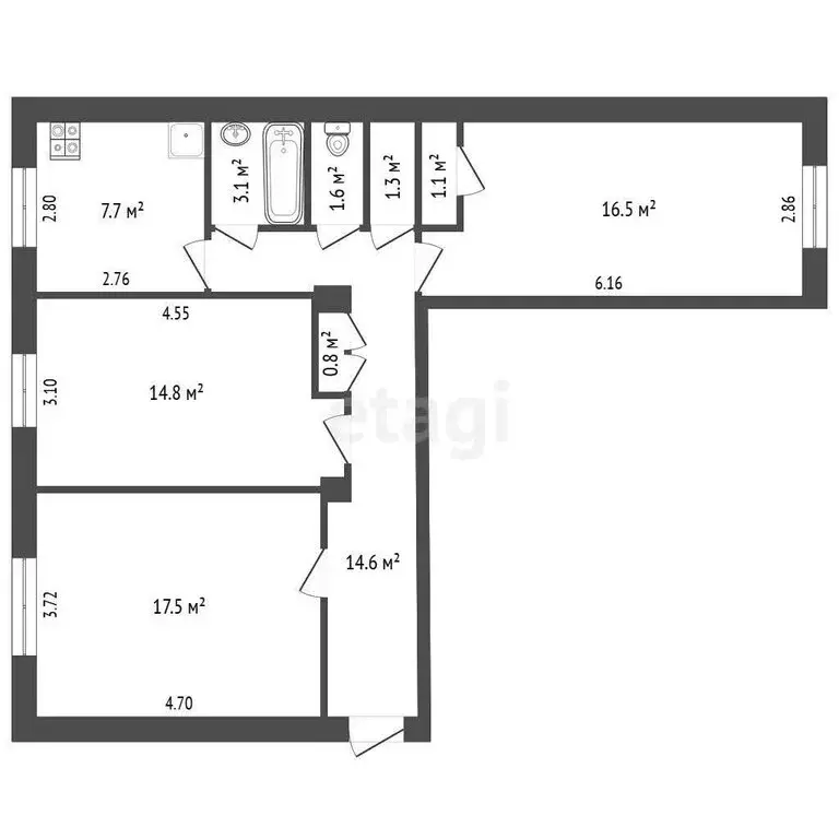 3-комнатная квартира: Белгород, проспект Славы, 23А (58.7 м) - Фото 0