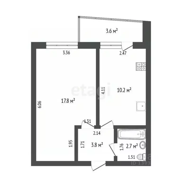 1-к кв. Тюменская область, Тюмень Харьковская ул., 85а (34.1 м) - Фото 2