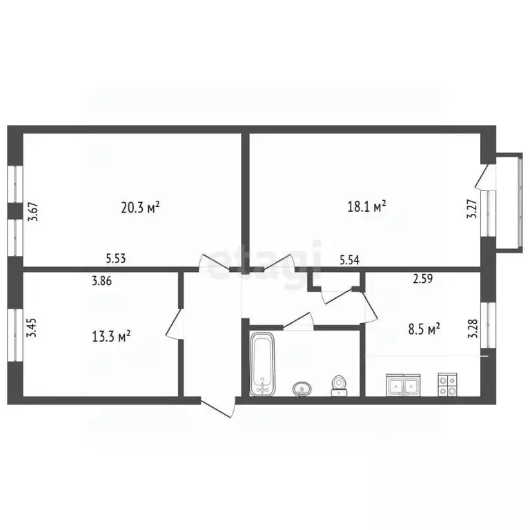 3-к кв. Челябинская область, Челябинск ш. Металлургов, 27 (73.0 м) - Фото 2