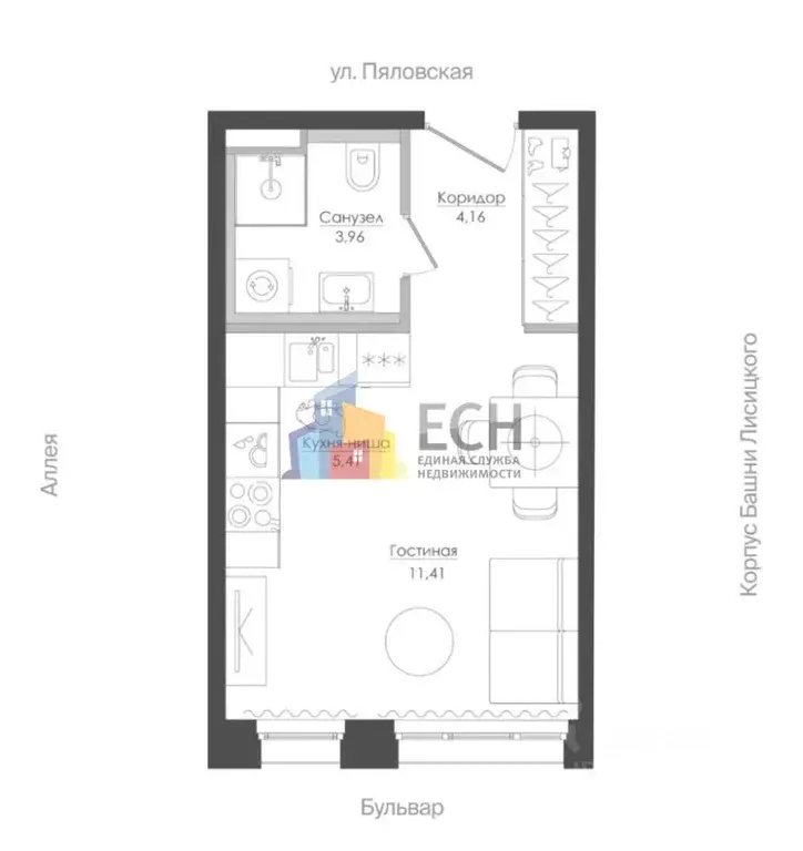 Студия Москва Ильменский проезд, 17к3 (24.94 м) - Фото 1