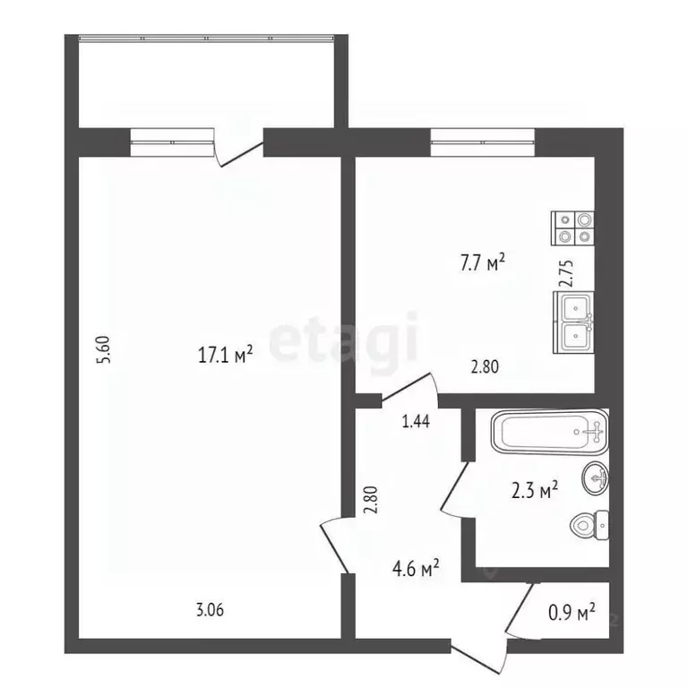 1-к кв. Вологодская область, пос. Сосновка ул. Молодежная, 6 (33.7 м) - Фото 1