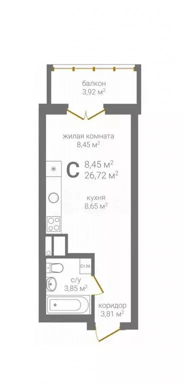 Квартира-студия: Нижний Новгород, 2-я Оранжерейная улица, 4Ак1 (26.72 ... - Фото 1