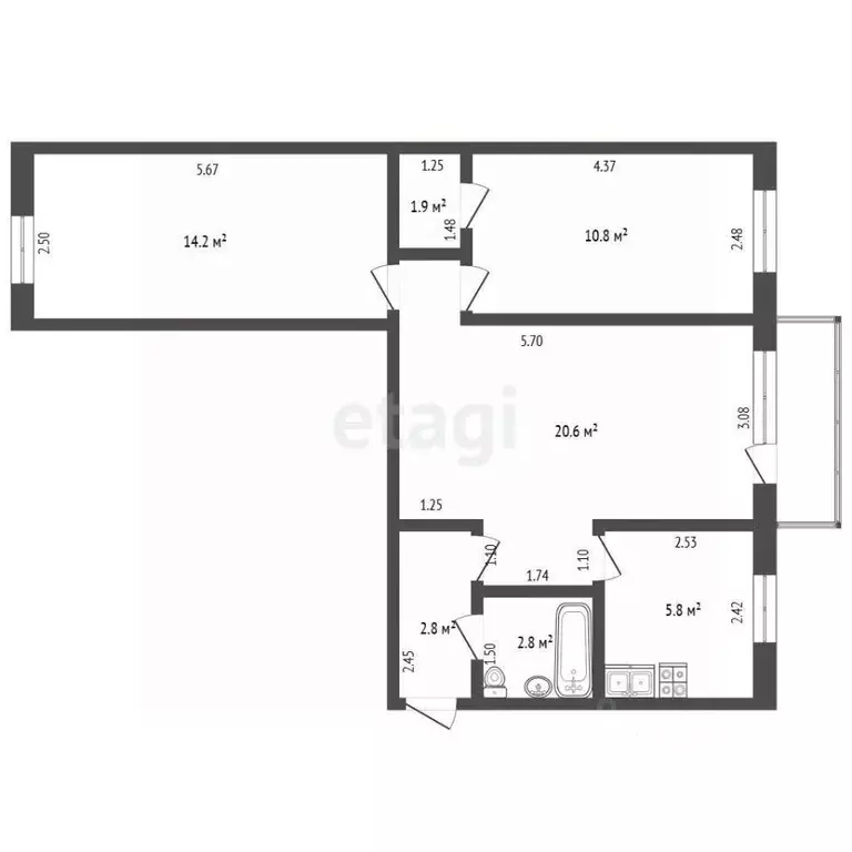 3-к кв. Башкортостан, Стерлитамак Коммунистическая ул., 65 (59.0 м) - Фото 2