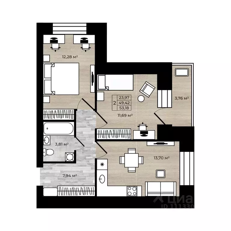 2-к кв. Ярославская область, Ярославль Тормозное ш. (53.18 м) - Фото 1