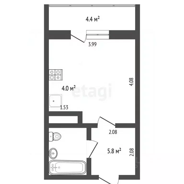 Студия Тюменская область, Тюмень ул. Газопромысловая, 8 (23.8 м) - Фото 1