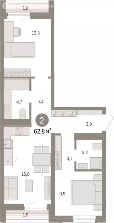 2-комнатная квартира: Новосибирск, улица Аэропорт (62.78 м) - Фото 0