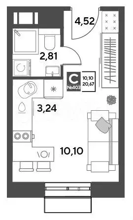 Квартира-студия, 20,7 м, 5/15 эт. - Фото 0