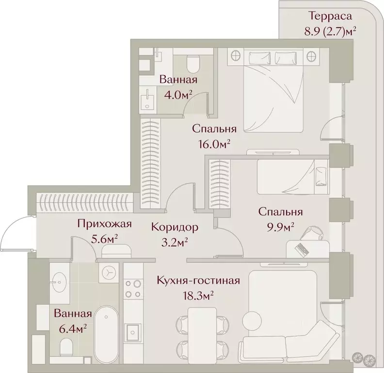 1-к кв. Татарстан, Казань Щербаковский пер., 5 (65.87 м) - Фото 2