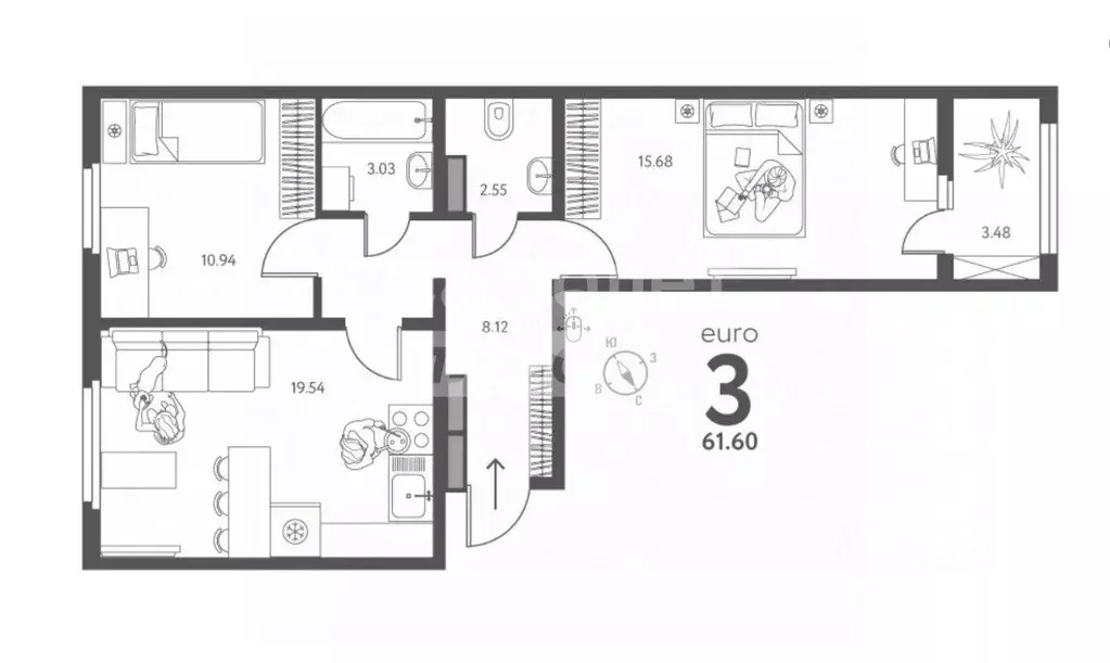 2-к кв. Липецкая область, Липецк Ленина-Соборная пл. (61.6 м) - Фото 2