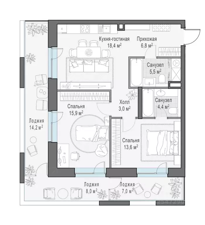 1-к кв. Москва Г мкр, Форивер жилой комплекс, 2 (75.1 м) - Фото 1
