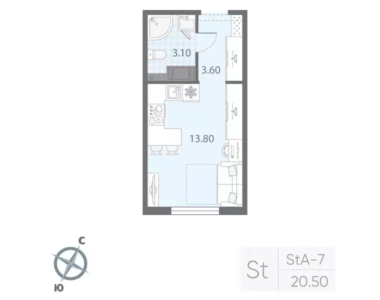 Студия Санкт-Петербург Ручьи жилой комплекс (20.5 м) - Фото 2