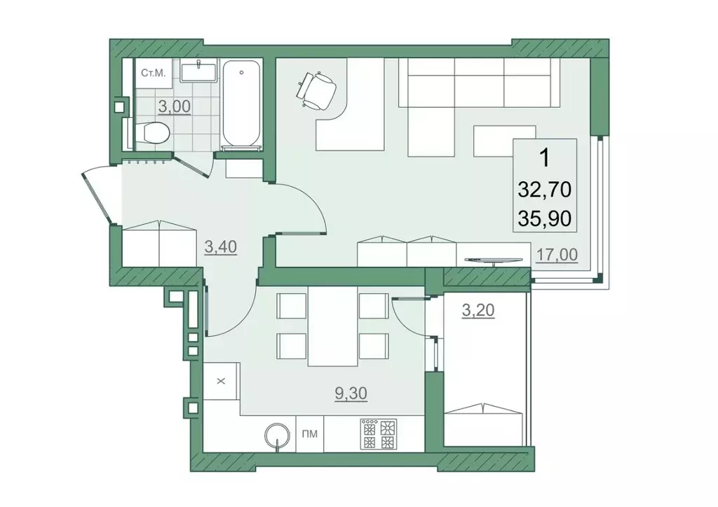 1-к кв. Саратовская область, Саратов просп. Героев Отечества, 7 (32.7 ... - Фото 1