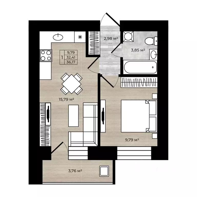 1-к кв. Ярославская область, Ярославль Тормозное ш. (36.17 м) - Фото 1