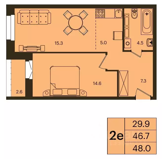2-к кв. Красноярский край, Красноярск Мясокомбинат мкр,  (48.0 м) - Фото 0