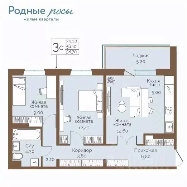 3-к кв. Пермский край, Пермский муниципальный округ, с. Фролы ул. ... - Фото 1