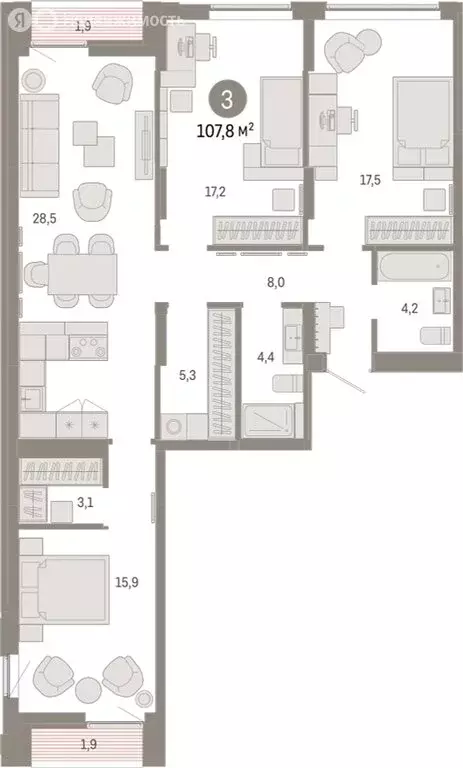 3-комнатная квартира: Екатеринбург, улица Гастелло, 19А (107.85 м) - Фото 1