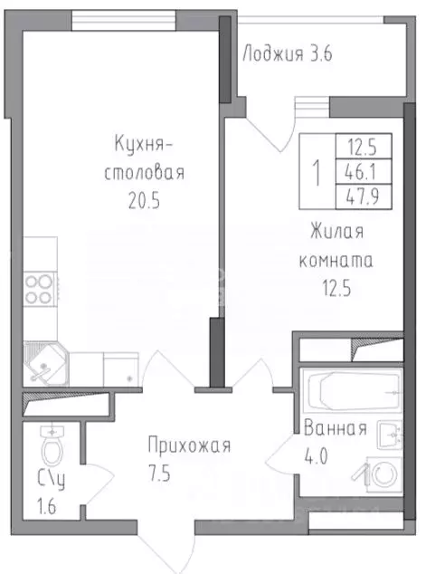 1-к кв. Липецкая область, Липецк ул. Тельмана, 120 (47.9 м) - Фото 2