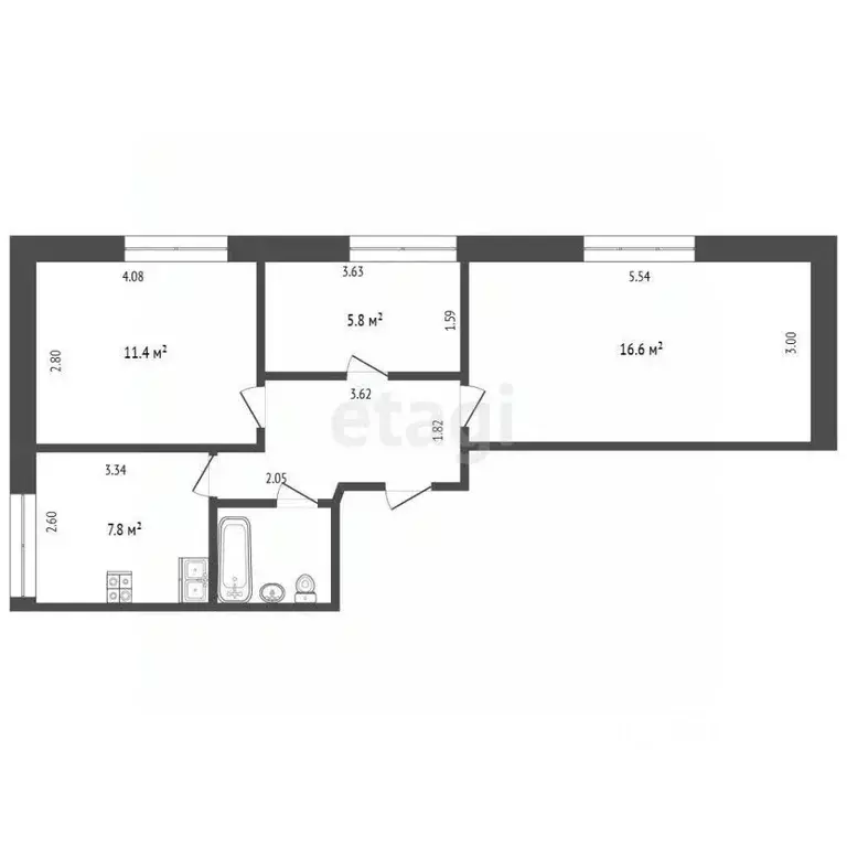 3-к кв. Тюменская область, Тюмень ул. 50 лет Октября, 33 (53.0 м) - Фото 2