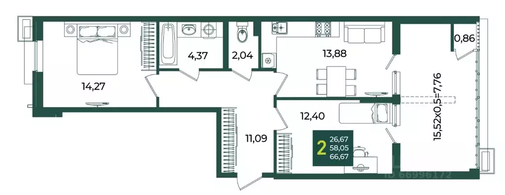 2-к кв. Краснодарский край, Краснодар Образцово мкр,  (66.67 м) - Фото 1