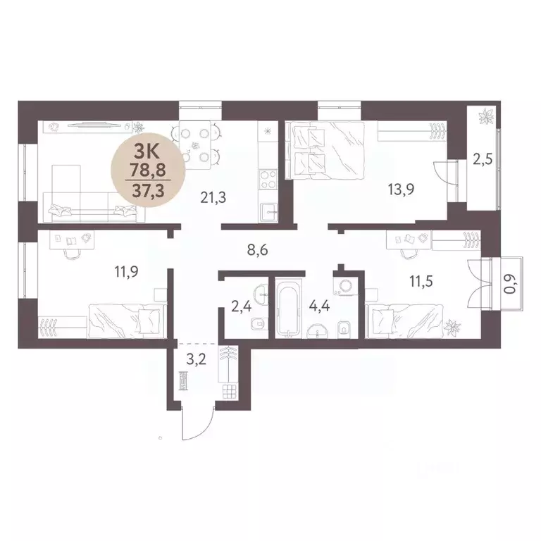 3-к кв. Новосибирская область, Новосибирск  (78.8 м) - Фото 0