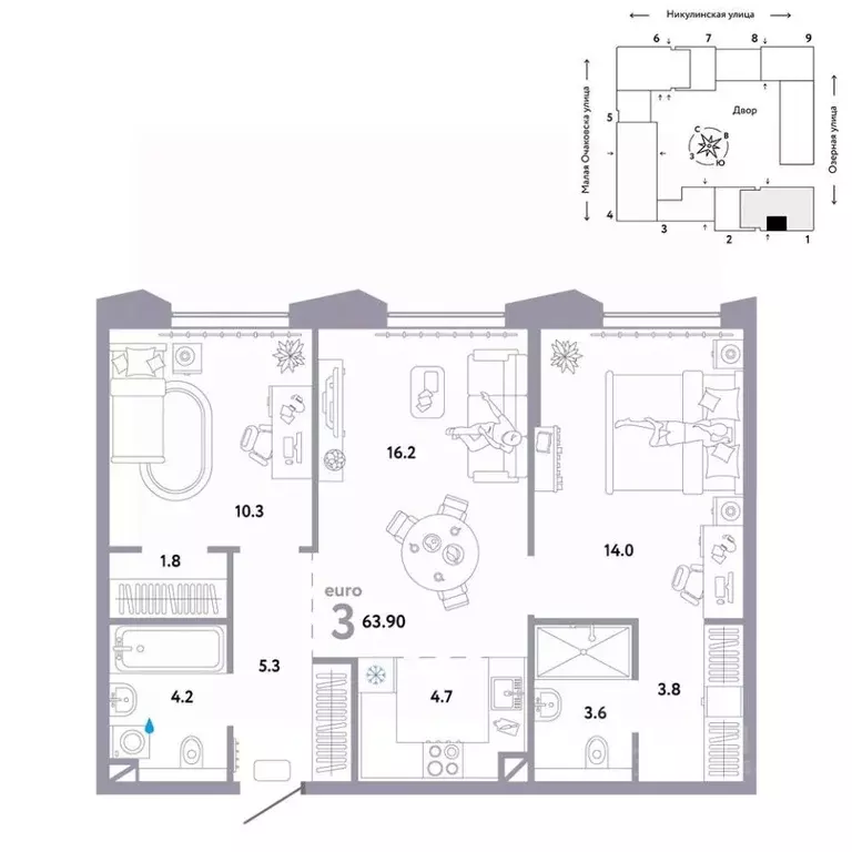 3-к кв. Москва Озерная ул., 42С7 (63.9 м) - Фото 0
