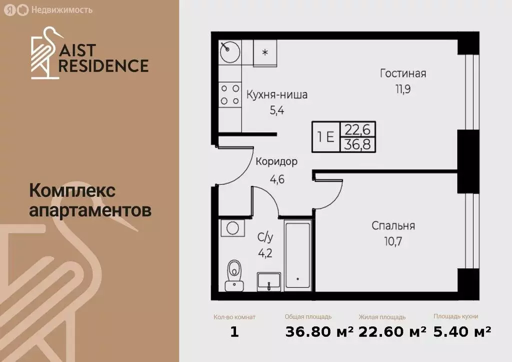 2-комнатная квартира: Москва, улица Намёткина, 10Д (36.8 м) - Фото 1