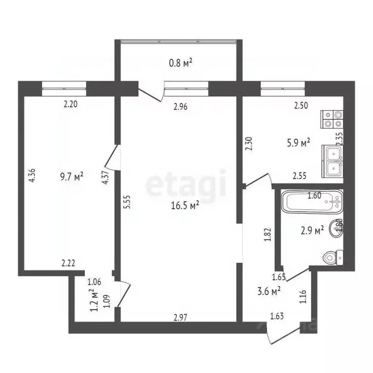 2-к кв. Башкортостан, Стерлитамак ул. Кочетова, 24А (40.6 м) - Фото 1