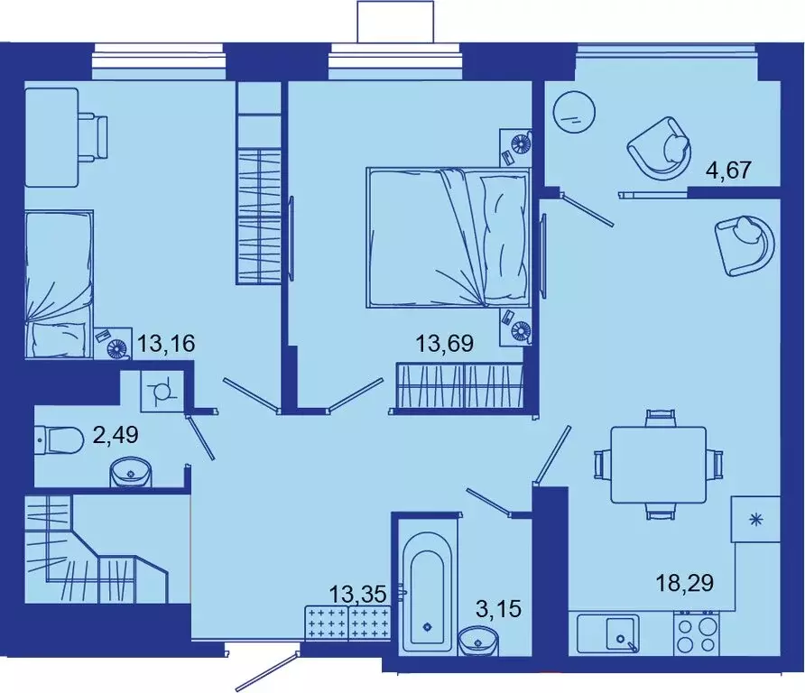 2-комнатная квартира: Брянск, Советская улица, 124 (68.8 м) - Фото 1