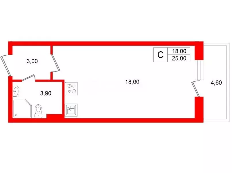 Квартира-студия: Санкт-Петербург, Верхне-Каменская улица, 5 (25 м) - Фото 1