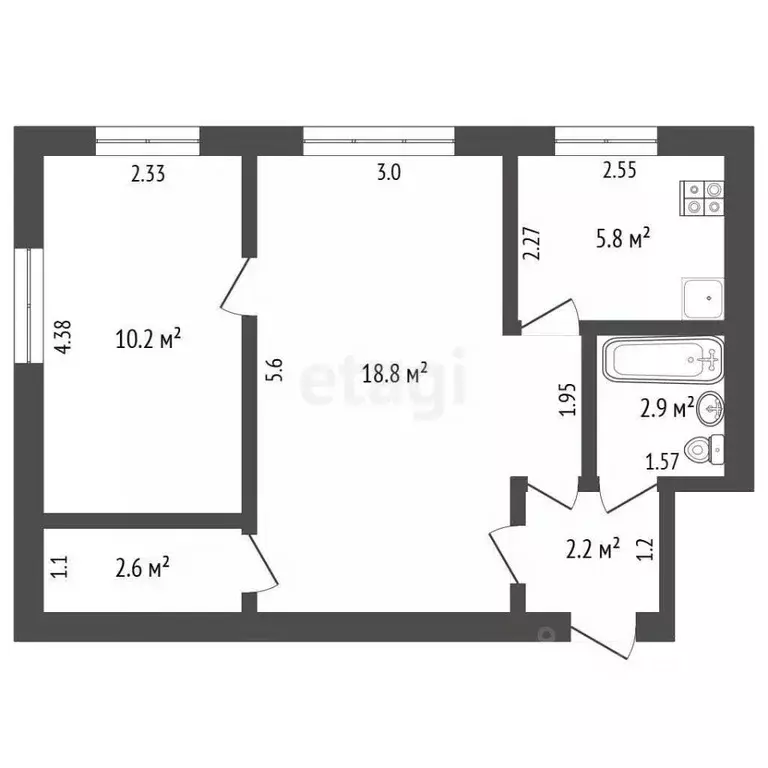 2-к кв. Мордовия, Саранск Загородная ул., 18 (42.5 м) - Фото 2