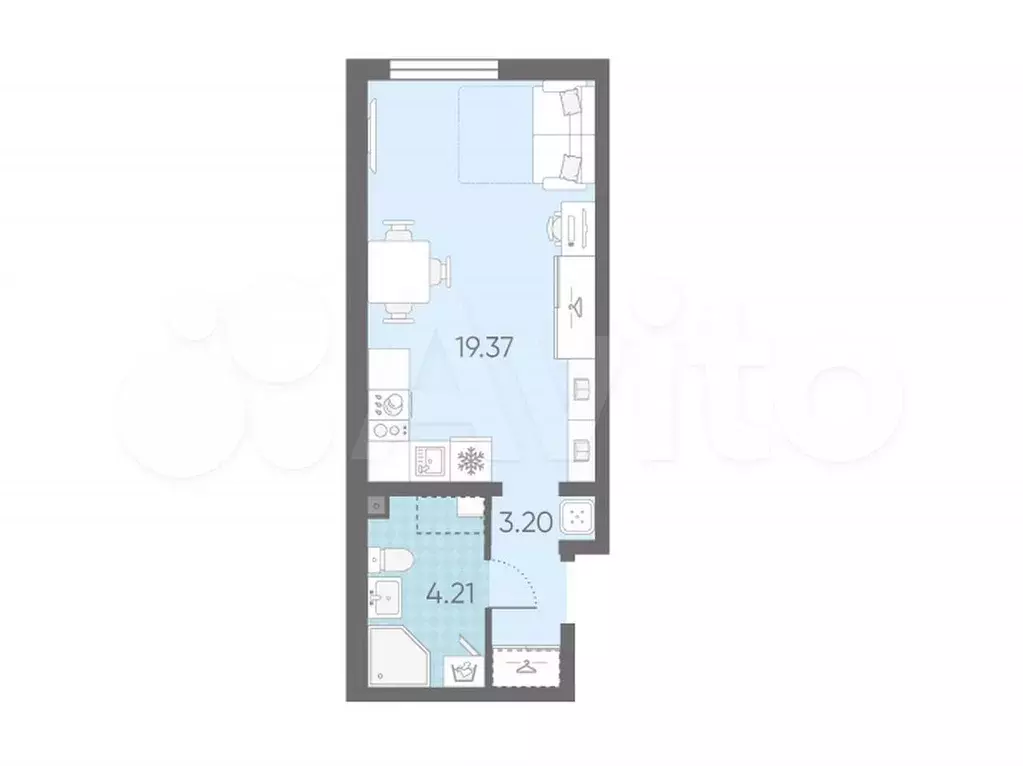 Квартира-студия, 26,8 м, 2/22 эт. - Фото 0