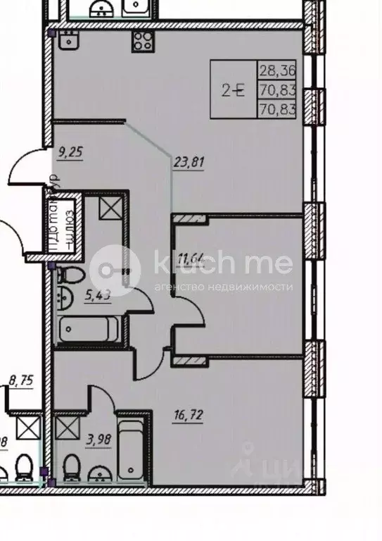 2-к кв. Татарстан, Казань Адмиралтейская ул., 2 (70.83 м) - Фото 2