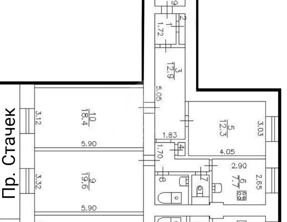 3-к кв. Санкт-Петербург просп. Стачек, 69 (78.0 м) - Фото 2