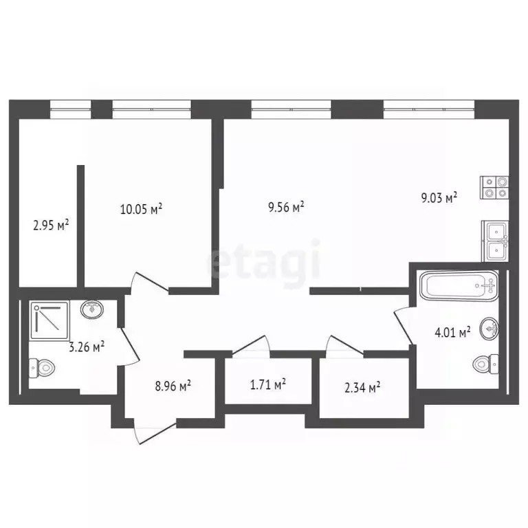 2-к кв. Тюменская область, Тюмень ул. Юрия Рогачева, 9к1 (51.87 м) - Фото 1