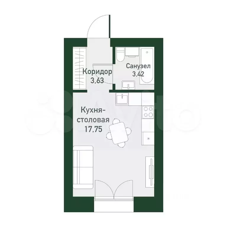 Квартира-студия, 23,2 м, 2/4 эт. - Фото 0