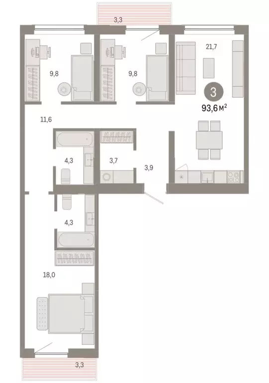 3-комнатная квартира: Новосибирск, Большевистская улица, с49 (93.59 м) - Фото 1