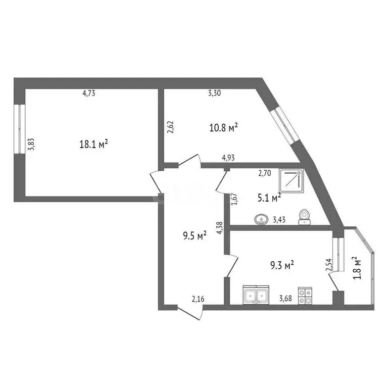 2-комнатная квартира: Ишим, улица Карла Маркса, 27 (52.8 м) - Фото 1