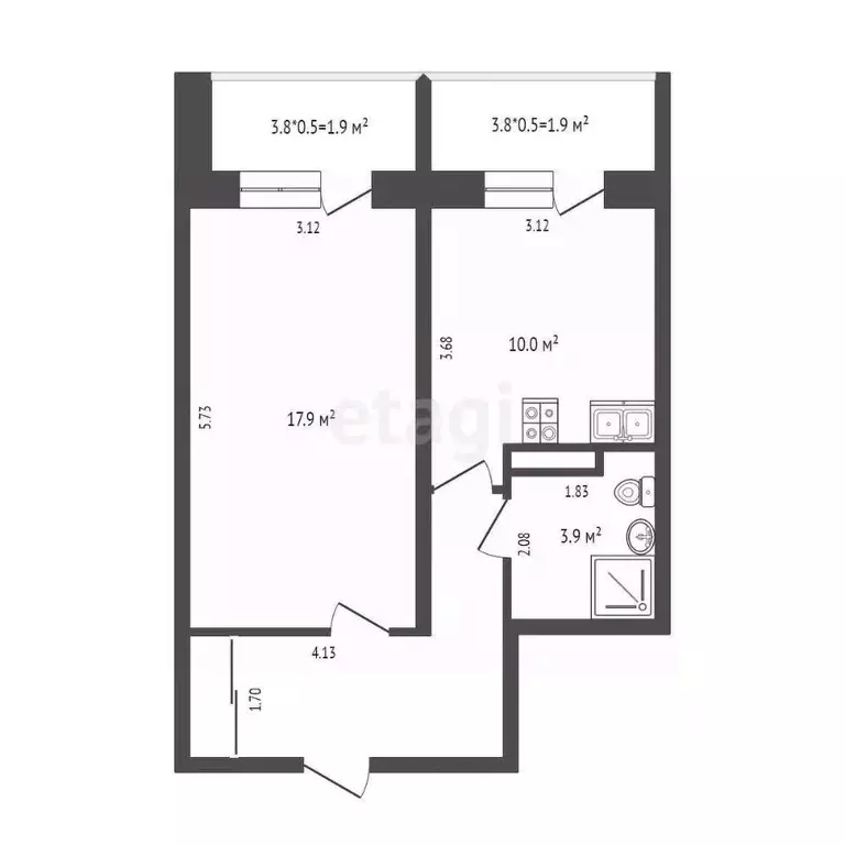 1-к кв. Ростовская область, Ростов-на-Дону ул. Нансена, 103/1/8 (48.0 ... - Фото 2