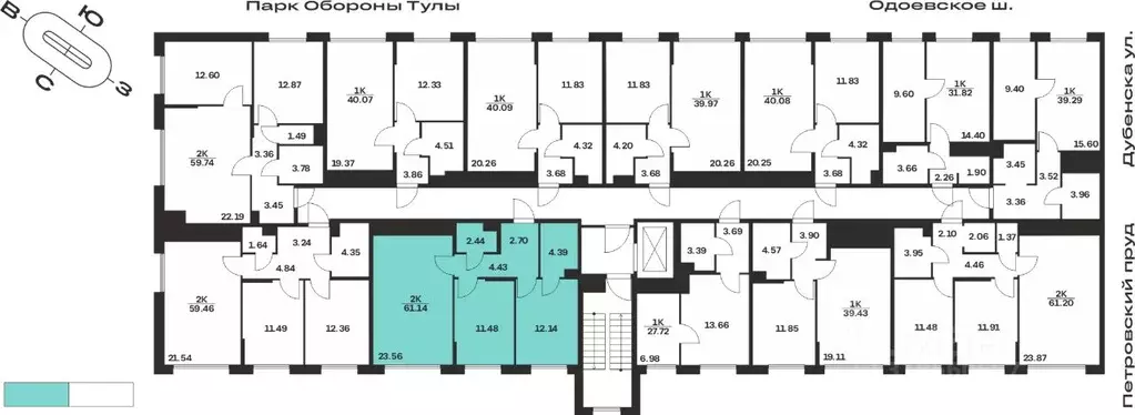 2-к кв. Тульская область, Тула Жукова Парк жилой комплекс (61.14 м) - Фото 1