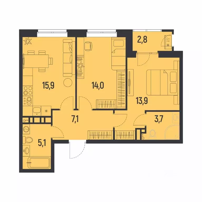 2-к кв. Пермский край, Пермь Ераничи мкр,  (61.1 м) - Фото 1