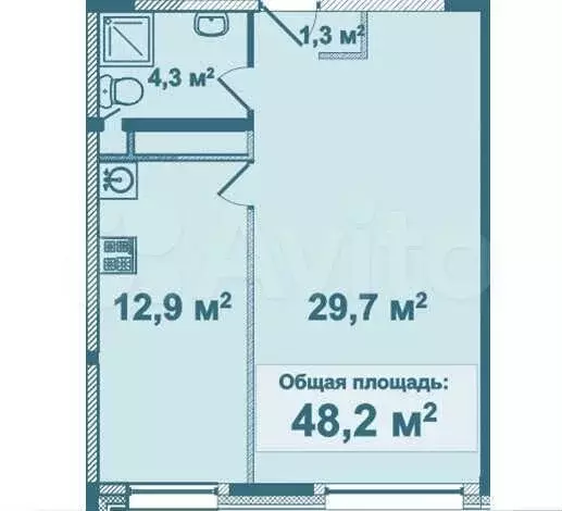 1-к. квартира, 48 м, 1/4 эт. - Фото 0