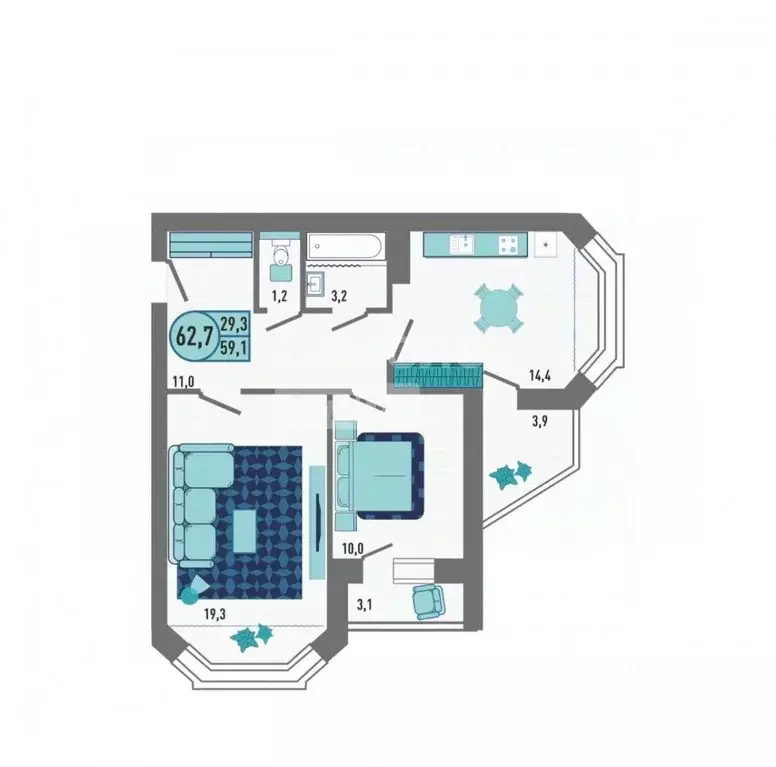 2-к кв. Липецкая область, Липецк Ленина-Соборная пл. (62.7 м) - Фото 2