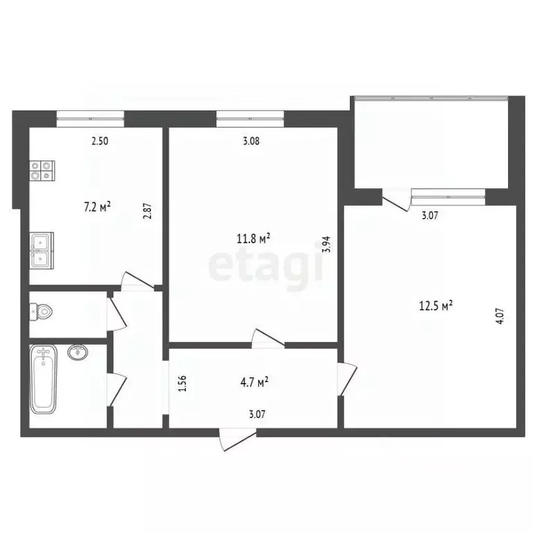 2-к кв. Тюменская область, Тюмень ул. 30 лет Победы, 48 (42.6 м) - Фото 1