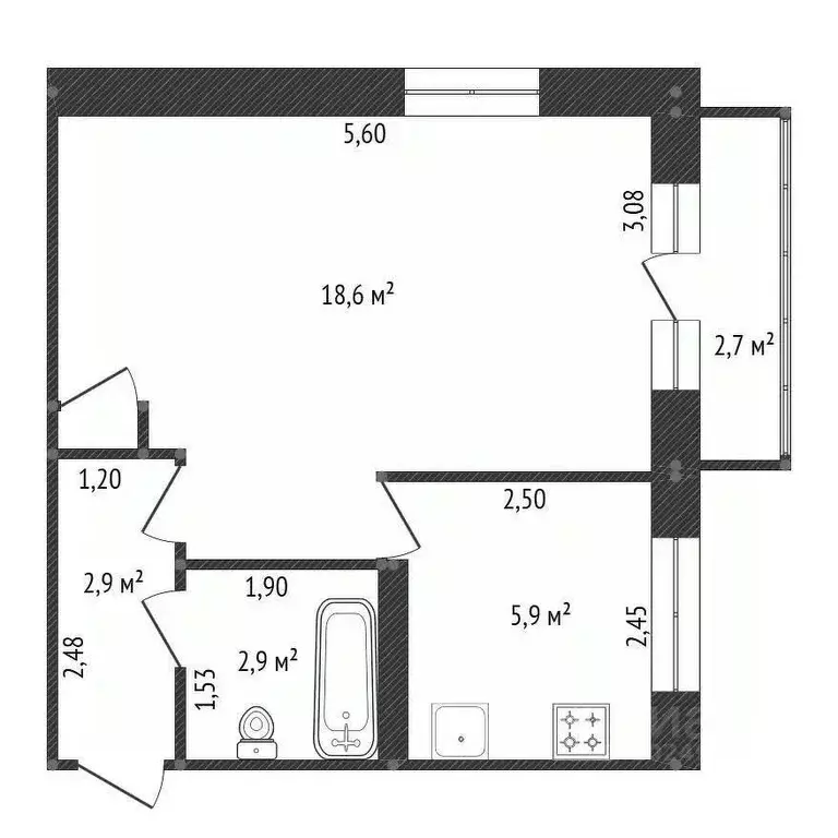 1-к кв. Башкортостан, Уфа ул. Блюхера, 46 (30.7 м) - Фото 1
